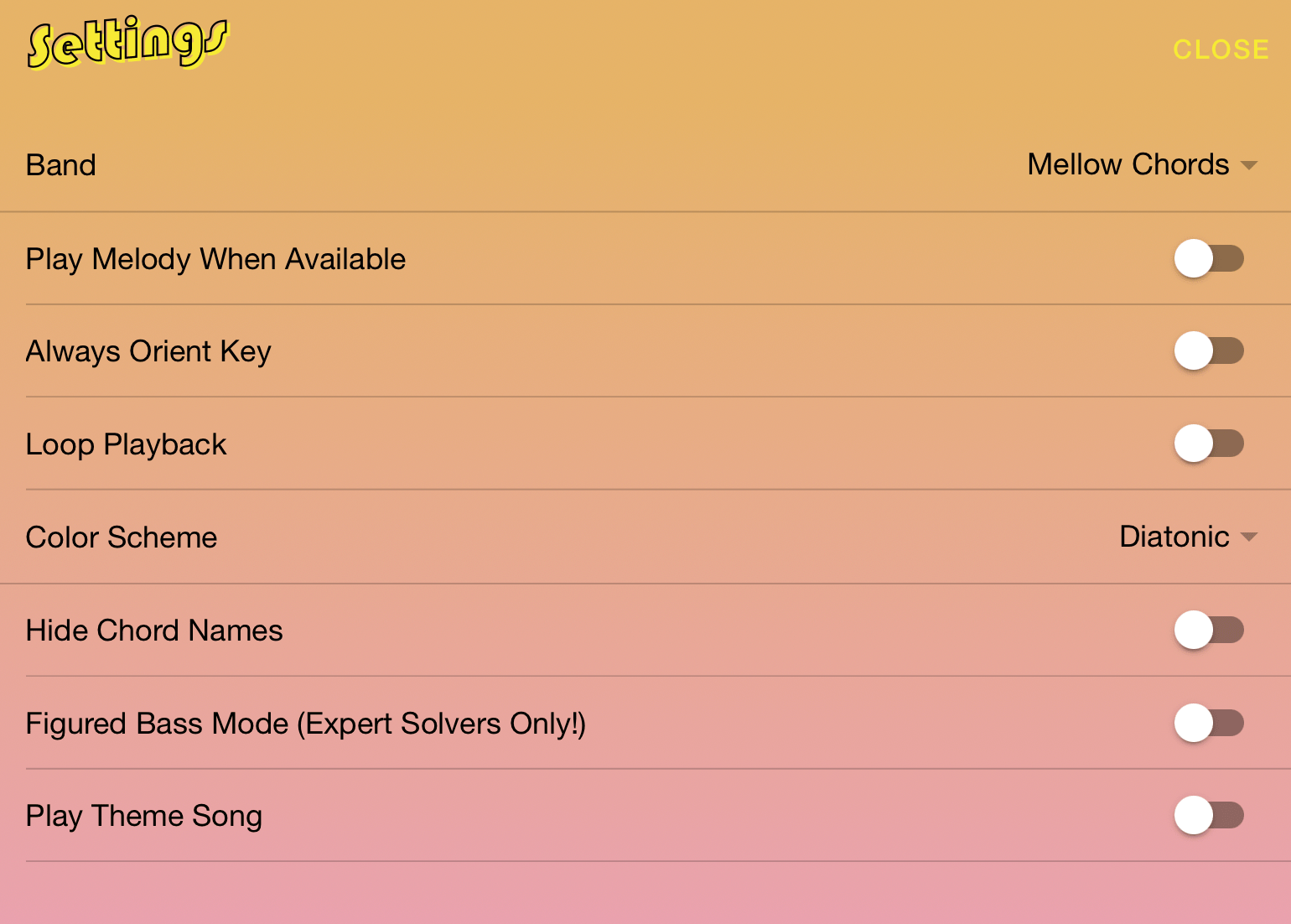 Chord Crush Settings